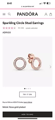 Pandora Sparkling Circle Stud Earrings - Rose Gold • $25
