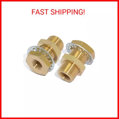 2-Pack Solid Brass Bulkhead Fittings 1/4 NPT Taper Female 3/4  Straight Male Th • $17.86