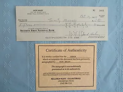 Signed W/coa Jack Haley Personal Account Check Beverly Hills Wizard Of Oz. 1967 • $33.33