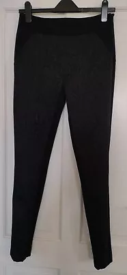 Ted Baker Black Stretch Trousers With Jacquard Front Panels Size 2 (uk 10) • £16.99