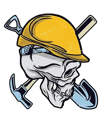 3” Construction Worker Skull Hard Hat Sticker Laborer Shovel Hammer Trade Jobs • $3.99