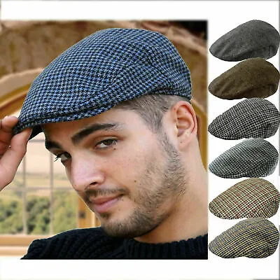 £5.99 • Buy Tweed Check  Flat Cap Vintage Herringbone Wool Mix Gatsby Baker Boy Newsboy