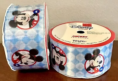 Vintage Wrights DISNEY MICKEY MOUSE RIBBON 1.5”x9 Ft Polyester Lot Of 2 NEW 2002 • $4.99