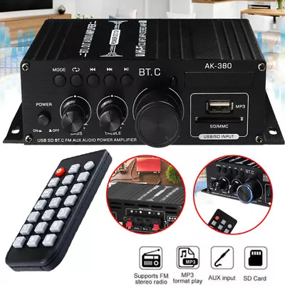 AK380 800W Bluetooth Power Digital Amplifier HIFI FM Audio Home Remote Amplifier • £19.99