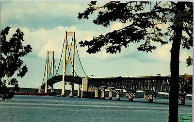 Vintage Mackinac Bridge MI Postcard Large Freighter Ship Under Center Span 1970 • $4.98
