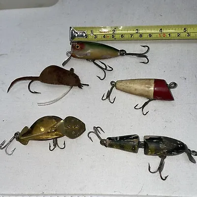 Lot Of 5 Vintage Antique Fishing Lures Jointed Pinkie Spoon Lure Mouse Surface • $12