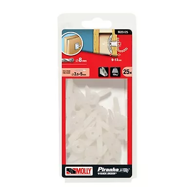 £9.99 • Buy 25 Molly Hollow Door Butterfly Fixing 32mm Plug Uses 3.5mm To 5mm Screws