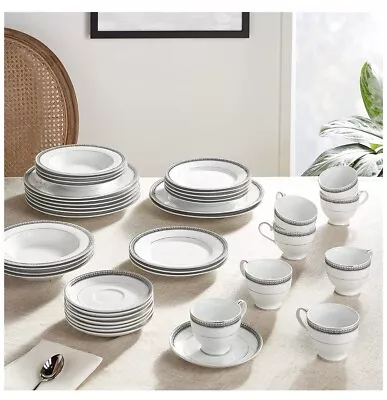 Mikasa Platinum Crown Silver Grey White Dinner Place Setting 5 Pc Fine China Ln • $240