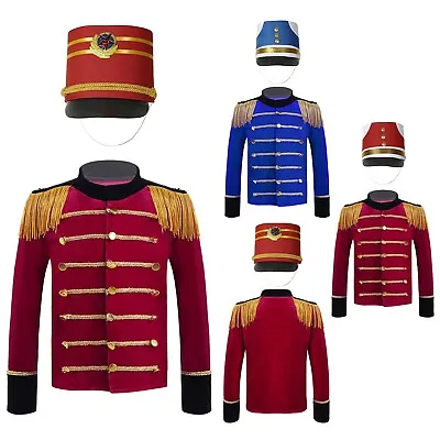 Boys Drum Major Costume Marching Band Uniform Majorette Tassels Jacket With Hat • $21.29