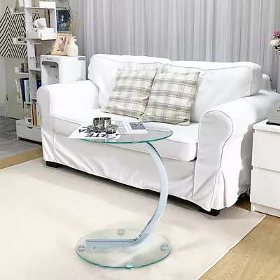 Glass Side Table Single Cruved Leg Sofa Side Table Snack End Table Coffee Table • £41.95