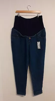 ❤BNWT Boohoo Maternity Size 14 Mid-Blue Tapered-Leg Jeans❤ • £11.99