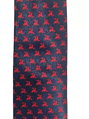 PURA SETA Classic Tie 3.5   Navy Blue & Red Lions 100% Silk Necktie ITALY • $11.95