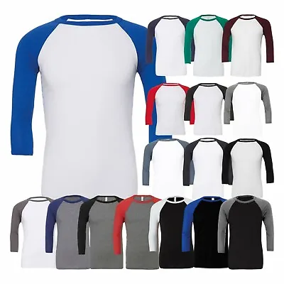 Canvas Unisex 3/4 Sleeve Baseball Tee Raglan Sleeves T-Shirt Casual Fashion Wear • £10.18