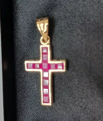 9ct Gold Ruby Cross Pendant • £95