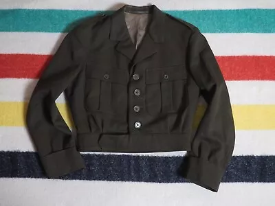 VTG 60s 1965 German Serge Green Brown Button Crop Military Ike Jacket Mens S EUC • $93.09