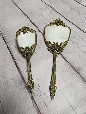 Vintage 1950’s Globe 24k Gold Plated Dressing Vanity Hair Brush - Mirror Set. • $54