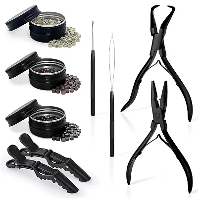 Hair Extensions Beading Tools Microlink Pliers Silicone Beads Pulling Device Kit • $27.29