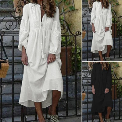 $28.35 • Buy Womens Puff Long Sleeve V Neck Casual Holiday Oversized Party Swing Maxi Dresses