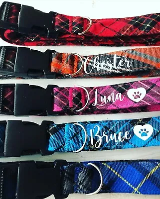 Personalised Tartan Pet Collar XS S M L XL - Matching Lead Available  • £10