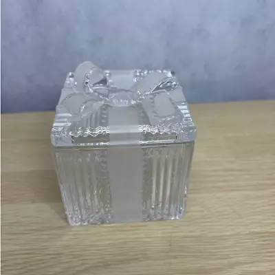 Lead Crystal Box Gift/Trinket Ribbed Square Box W/Bow Frosted Ribbon On Lid • $20