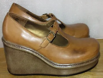 VTG CANDIE'S Platforms Hippie Chunky T-Strap Brown Leather Women's Shoes. Sz 8M • $125