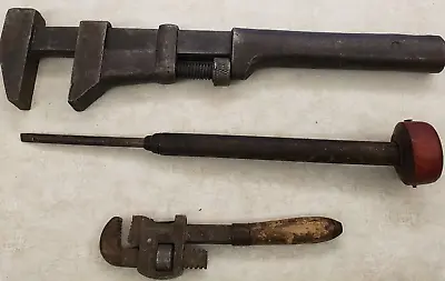 Antique Mechanics Tool Monkey Wrench Pipe Wrench Push Pull Ratchet Screwdriver • $50