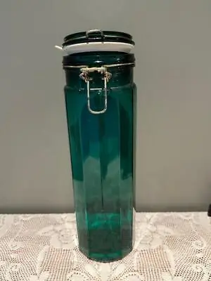 Vintage Retro Tall Emerald Green Lidded Spaghetti Jar - Collectable - Gc • $35