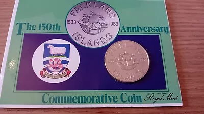 Falkland Islands 1983 BU 50p Crown 150th Anniversary Cupro-Nickel On Card • £1.49