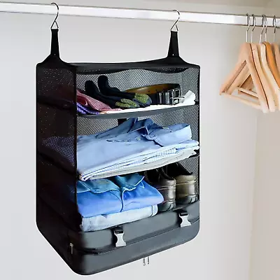 Hanging Packing Cubes For Travel Collapsible Hanging Travel Shelves Bag 3-Shelf • $39.87