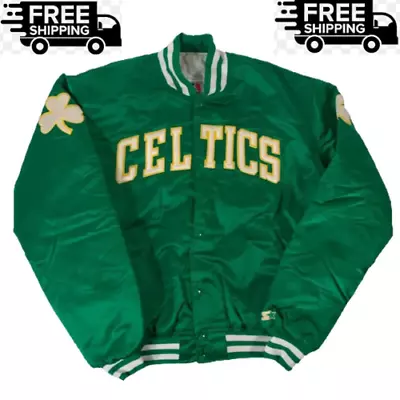 NBA Mens Boston Celtics Starter Premium Satin Green Varsity Jacket All Sizes • $96.99