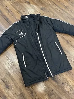 ADIDAS Puffer Jacket Black Hooded Oversized Full Zip Soccer Parka Men's S • $49.99