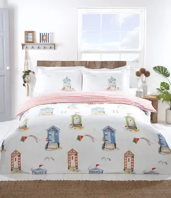 Padstow Beach Huts Duvet Cover Set Seaside Nautical Bedding KING SIZE • £18.99