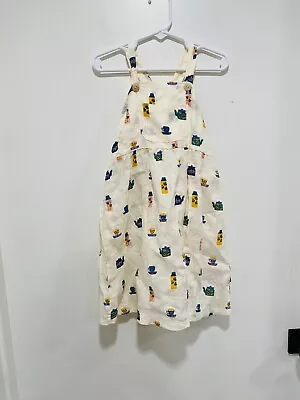 OEUF NWOT Girls' Ivory Neutral Printed Sleeveless Strap Linen  Dress Size 4-5 • £47.41