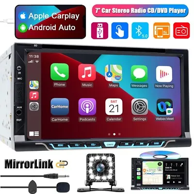 Double 2 DIN 7'' Car Stereo Radio CD DVD Player Unit Bluetooth AUX USB+ Camera • $112.79