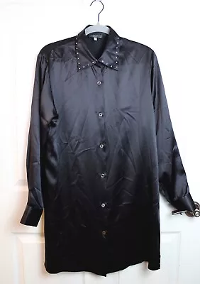 Malizia By La Perla Black 100% Silk Button Nightshirt Silver Stud Accents 4/LG • $59.99