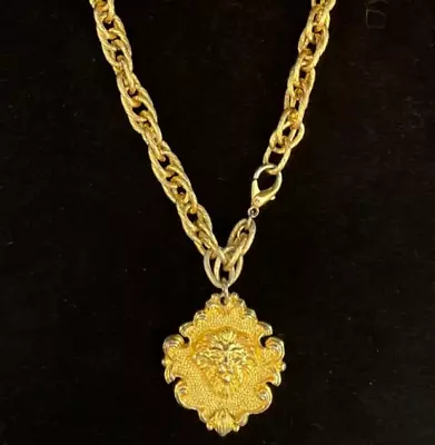 VTG 80's Gold Plated Lion Head Pendant Necklace Signed Avon CI JCS • $22.99