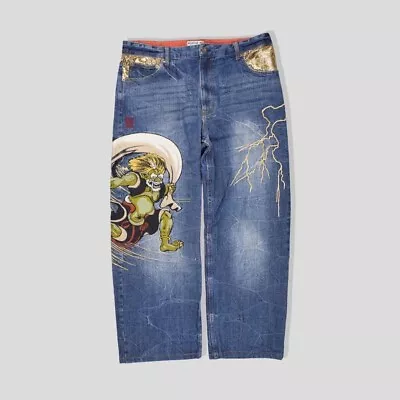 Vintage Japanese Karakuri Tamashii Baggy Embroidered Denim Jeans • £90