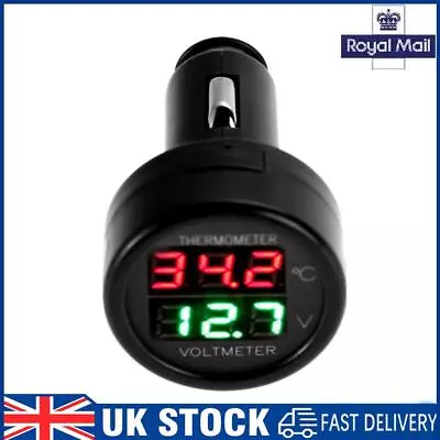 12V 24V Digital Voltmeter Thermometer 2in1 Car Battery Monitor Volt Tempe Meter • £6.99