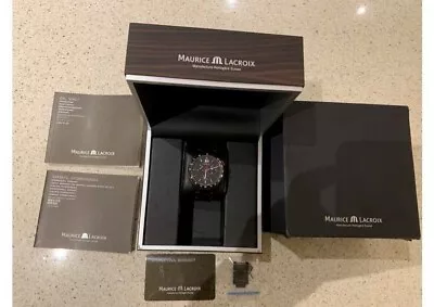 Mens Maurice Lacroix Black Chronograph Wristwatch With Black Metal Strap • £400