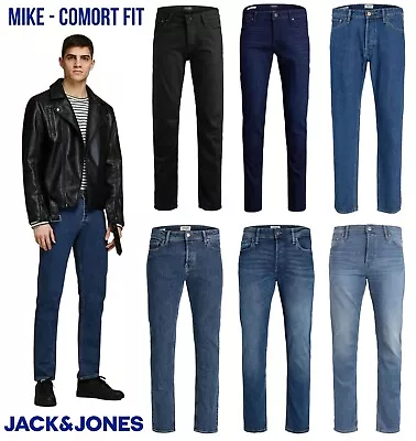 Mens Comfort Jeans Jack Jones Mike Smart Casual Black Blue Denim Trousers W28-38 • £19.99