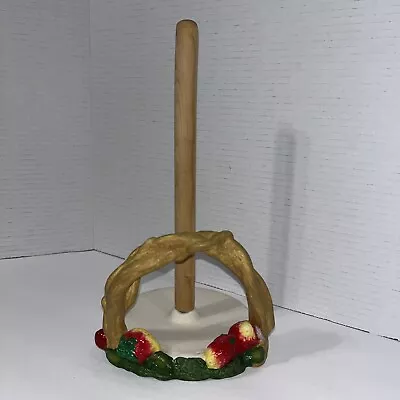 Vintage Wooden & Ceramic Strawberry Design Paper Towel Holder • $19.90