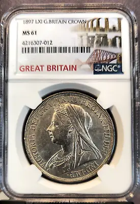 1897 Great Britain Silver 1 Crown Queen Victoria Ngc Ms 61 Scarce Coin • $749.95