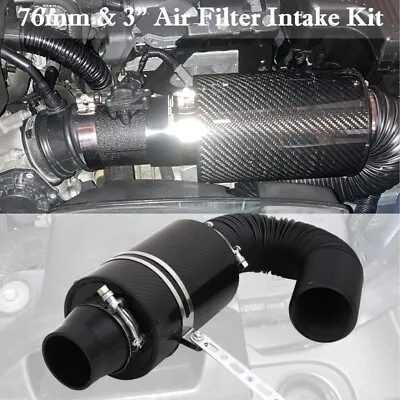 3  Carbon Fiber Cold Air Filter Intake Induction Pipe Power Flow Hose System • $27.89
