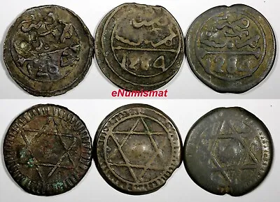 Morocco Sidi Mohammed IV LOT OF 3 COINS AH1284(1868) 4 Fulus Marrakesh C166.2(9) • $22.50