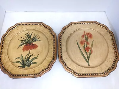 Pair Of Painted Decorative Hanging Wall Plates Flowers • $26