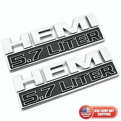 2pcs Hemi 5.7 LITER Side Fender Emblem Badges 3D Decal For RAM 1500 Chrome Black • $19.99