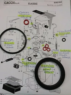 8x O Ring + NG01/001 Group Gasket Full Service Kit Epdm Gaggia Classic Baby • £7.99