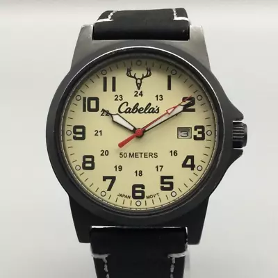 Cabela's Watch Men 38mm Gunmetal Date 50M Leather Band New Battery • $31.49