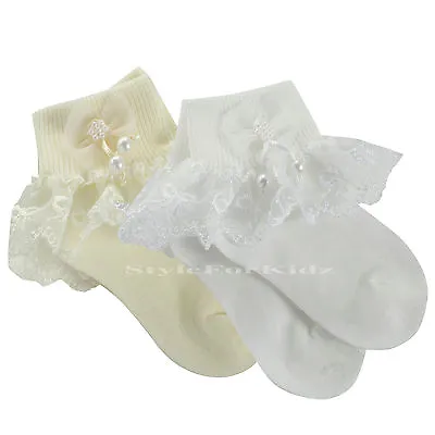 £3.50 • Buy Baby Girls Ivory/cream,white Frilly Socks Christening Bridesmaid Lace Socks
