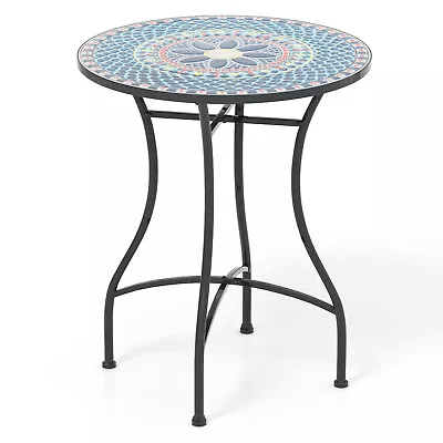 24 Inch Mosaic Round Table W/ Heavy-Duty Metal Structure Ceramic Tile Tabletop • $84.99